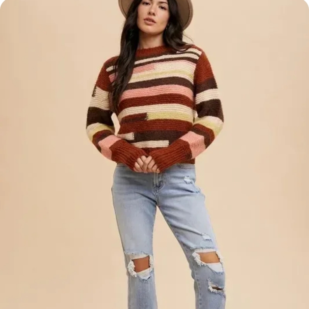 Cozy Patterned Women's Sweater in Brown, Pink, and Cream - Picture 6 of 8